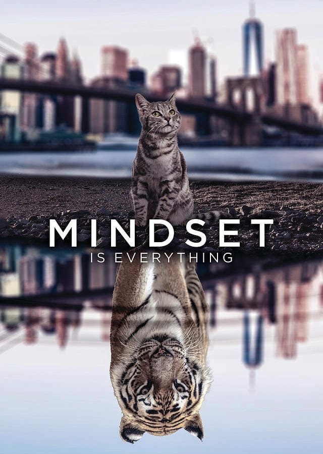 mindset is everything cat and tiger water reflection motivational
